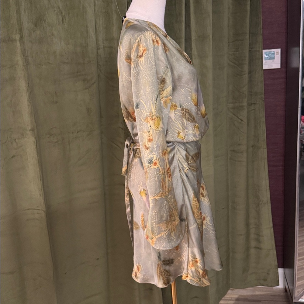 Zara Satin Mini Dress in Sage Green with Gold Floral - Picture 4 of 10